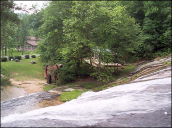 The Villa - view looking over the waterfall and grist mill (on right)