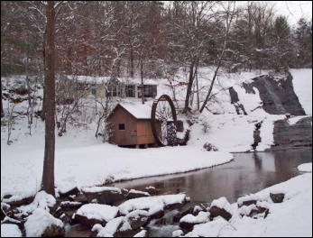 The Villa and waterfall in snow